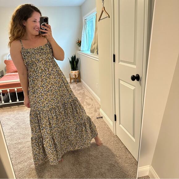 Fame and Partners Blue Yellow Floral Cotton Maxi Dress 2 - Picture 5 of 14